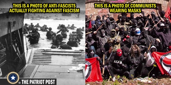 This is a photo of anti-fascists actually fighting against fascism. And this is a photo of communists wearing masks. 