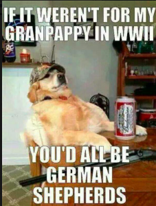 If it weren’t for my Granpappy in WWII, you’d all be German Shepherds. 